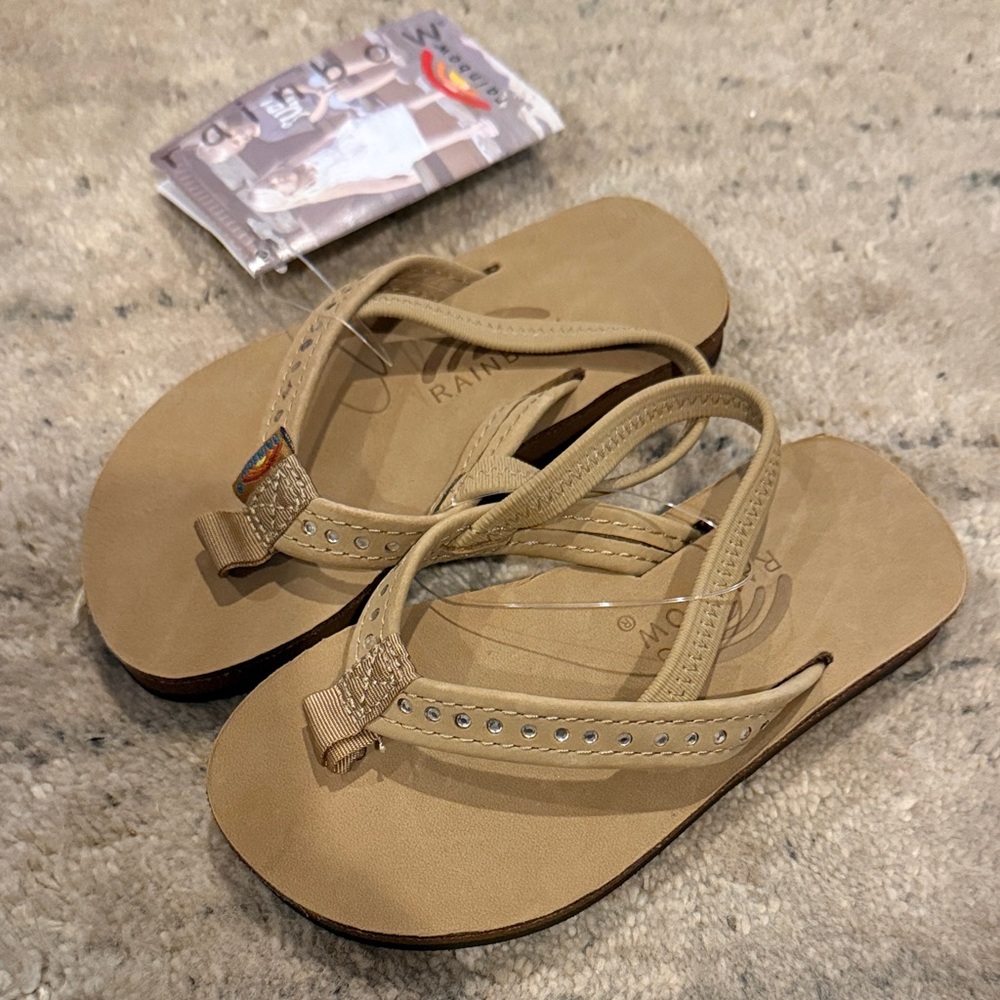 Rainbow Tan Sandals with Rhinestone Detail